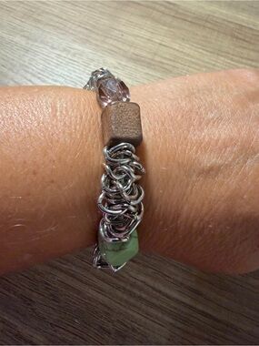 paparazzi Silver-Tone Chain Bracelet with Green and Brown Beads
